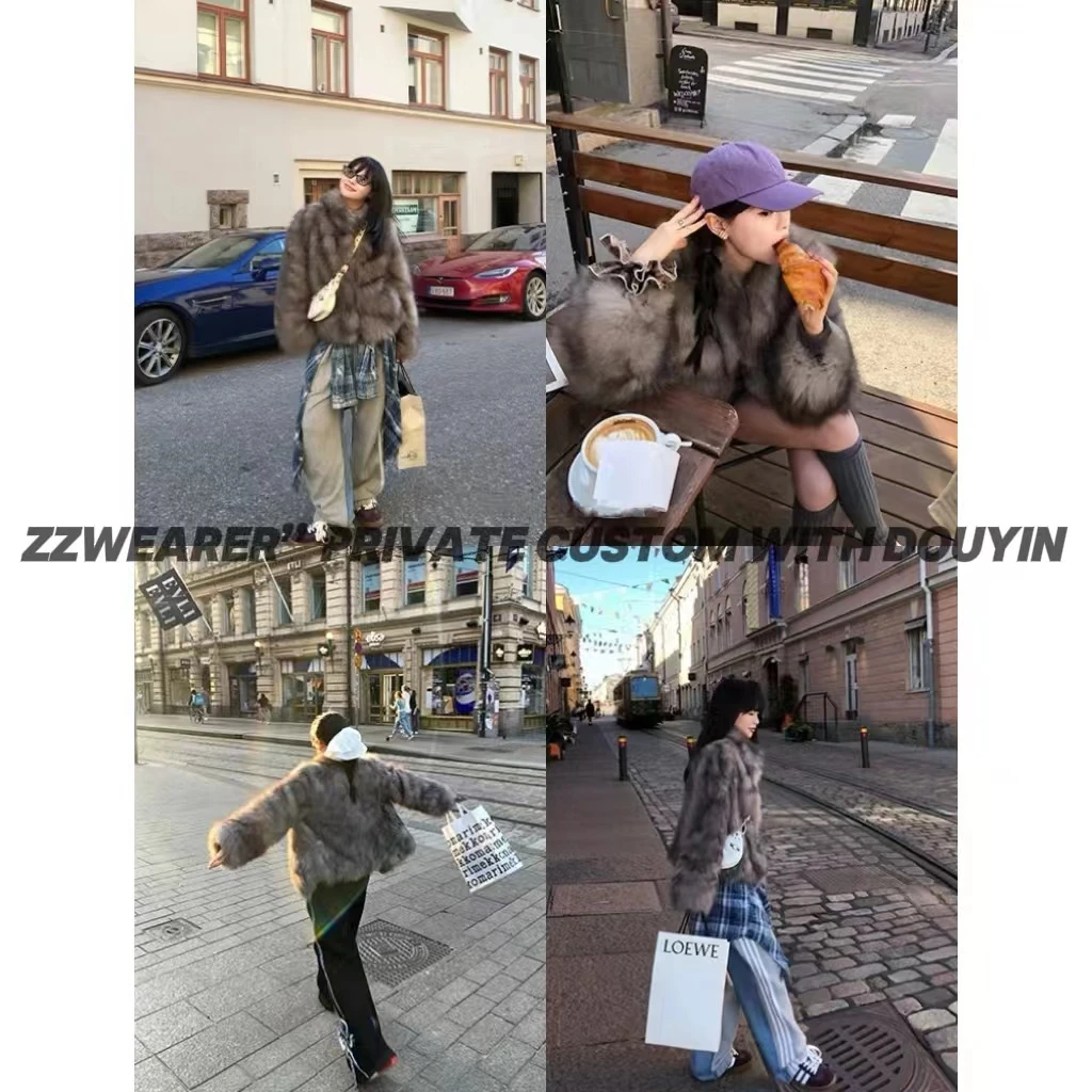 Zzwearer“C位千金”w229285冬季新款时髦仿狐狸毛环保草外套女