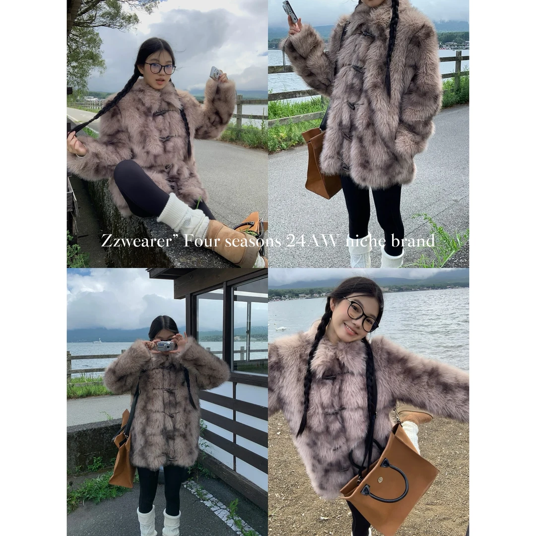 Zzwearer”【落日鎏金】2复古时髦牛角扣环保毛外套女短款大衣