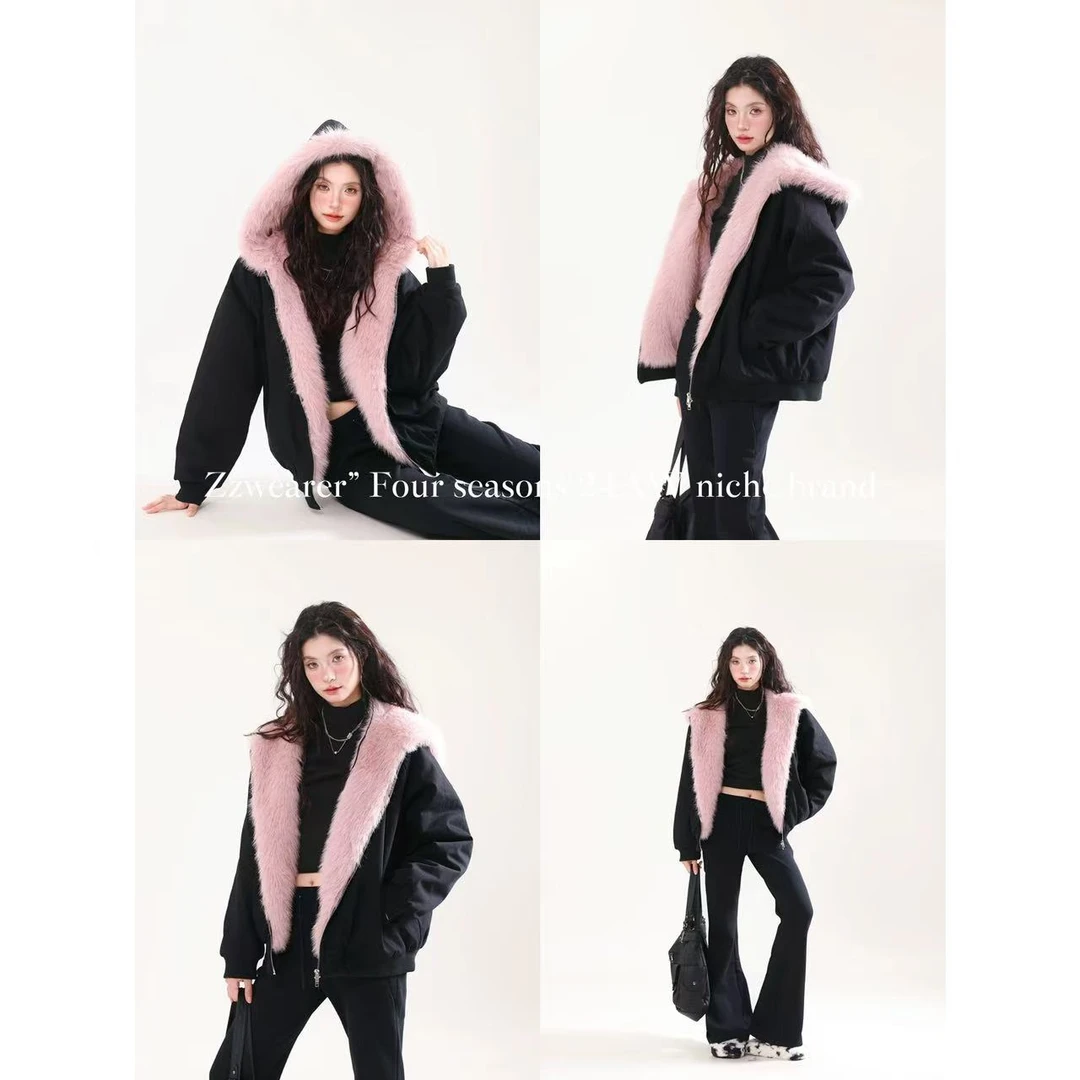 Zzwearer‘’上新！雪山派克~粉墨配色黑粉双面穿毛毛外套网红
