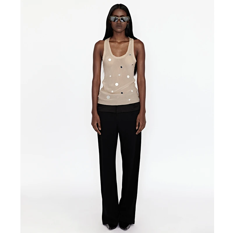 WEARABLE EVENT镜面装饰丝质背心 Mirror-embellished Silk Tank