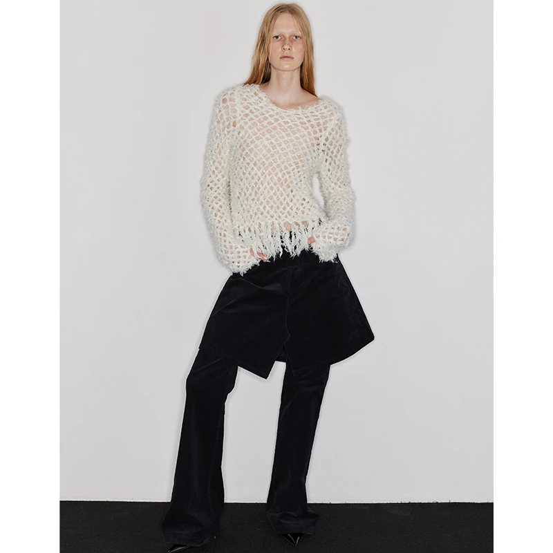 WEARABLE EVENT特色长毛编织流苏套头衫 Longhair Fringed Sweate