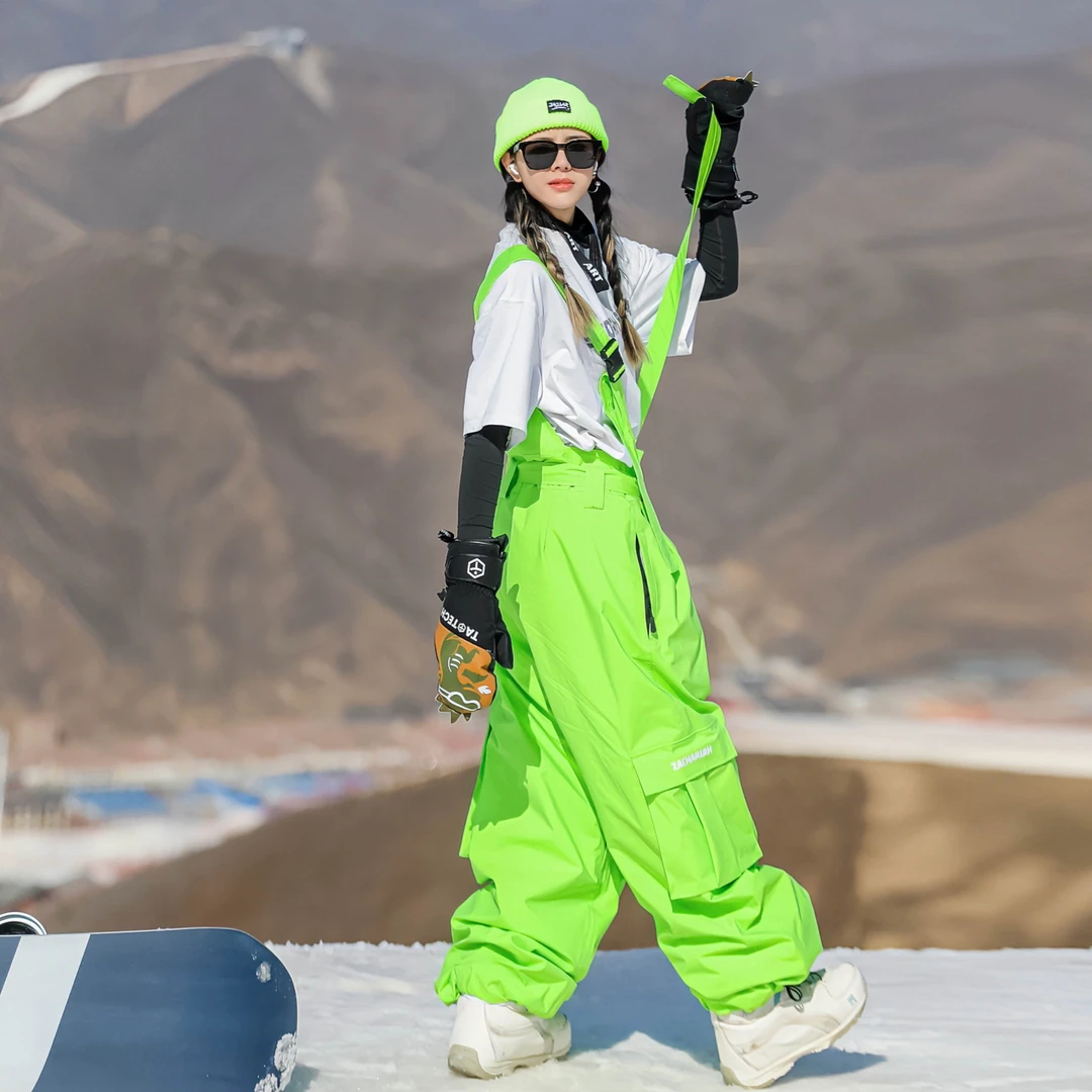 ZACHARIAH【苹果绿】机能风单肩滑雪背带裤防风防水宽松休闲滑雪裤