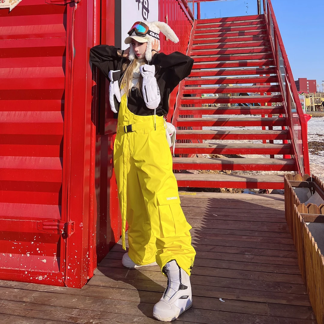 ZACHARIAH【柠檬黄】机能风单肩滑雪背带裤防风防水宽松滑雪裤女
