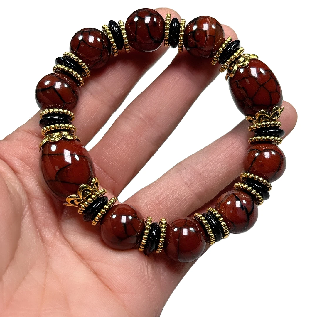 藏式正品红色龙纹开片手链男女同款