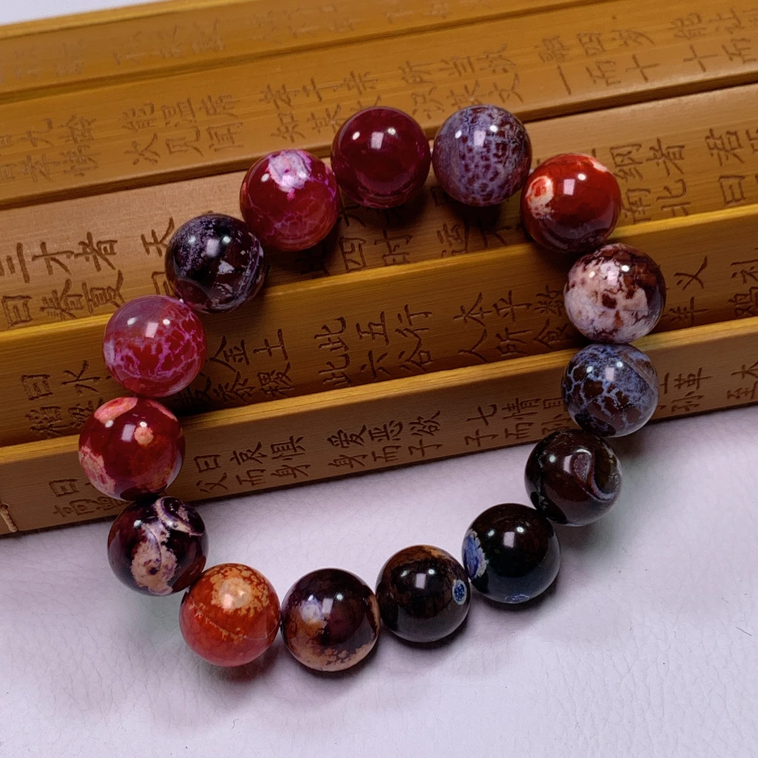 藏地火玛瑙手链，男女同款14mm