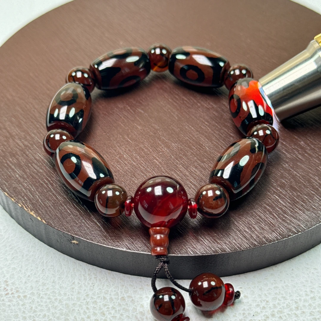 透体酒红色全三眼手链民族风手串