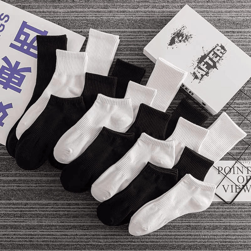 纯棉袜子男女情侣春夏季短筒中高透气ins潮流黑白纯色运动休闲袜