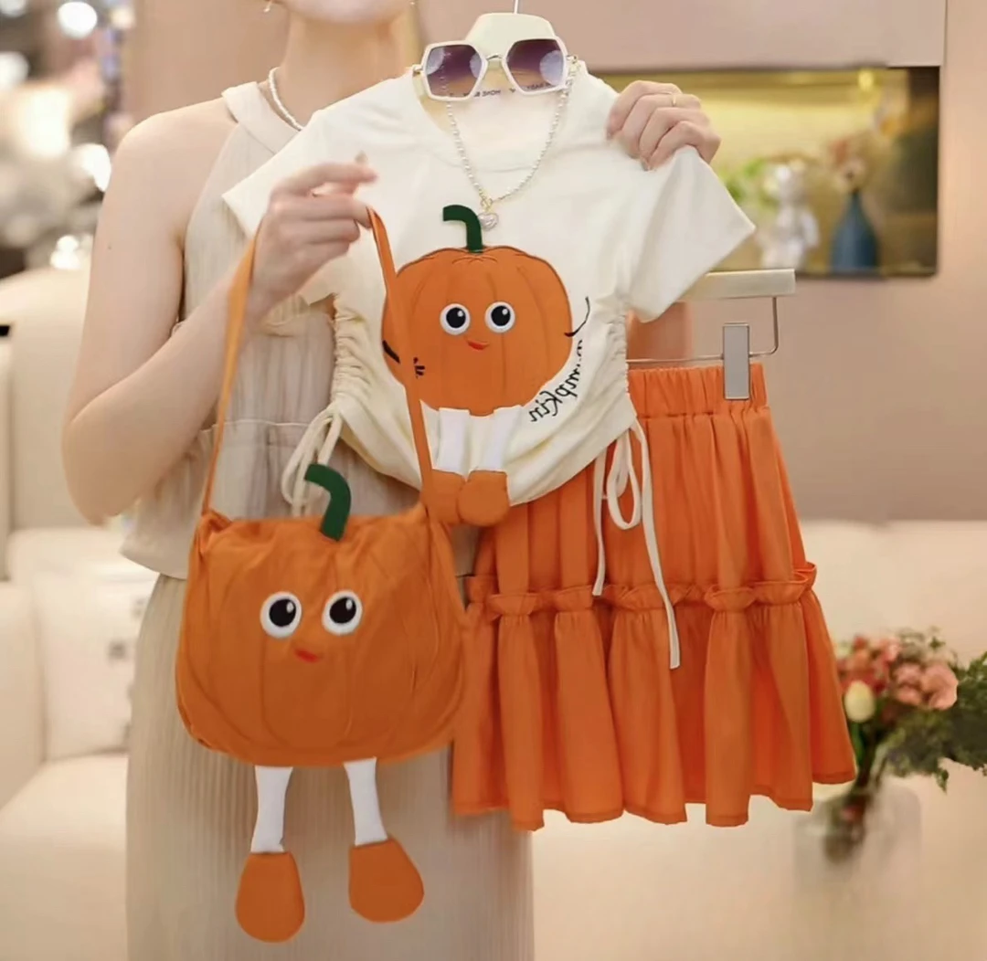 【直播间同款】女童夏季童洋气南瓜6-12岁两件套网红亲子百搭潮流