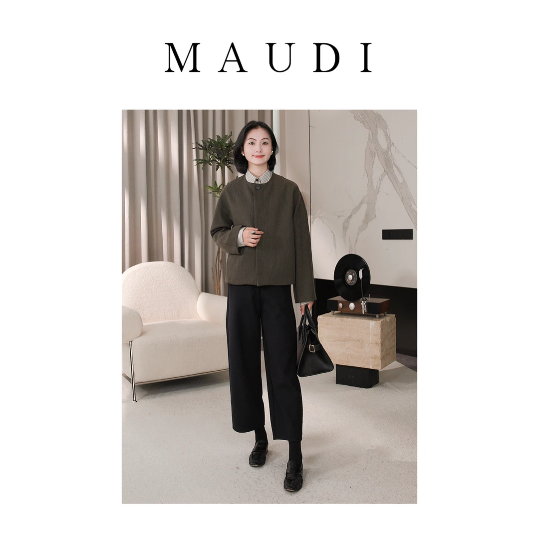 MAUDI【苍艾 秋冬外套】秋冬老钱中式单排扣圆领外套6651