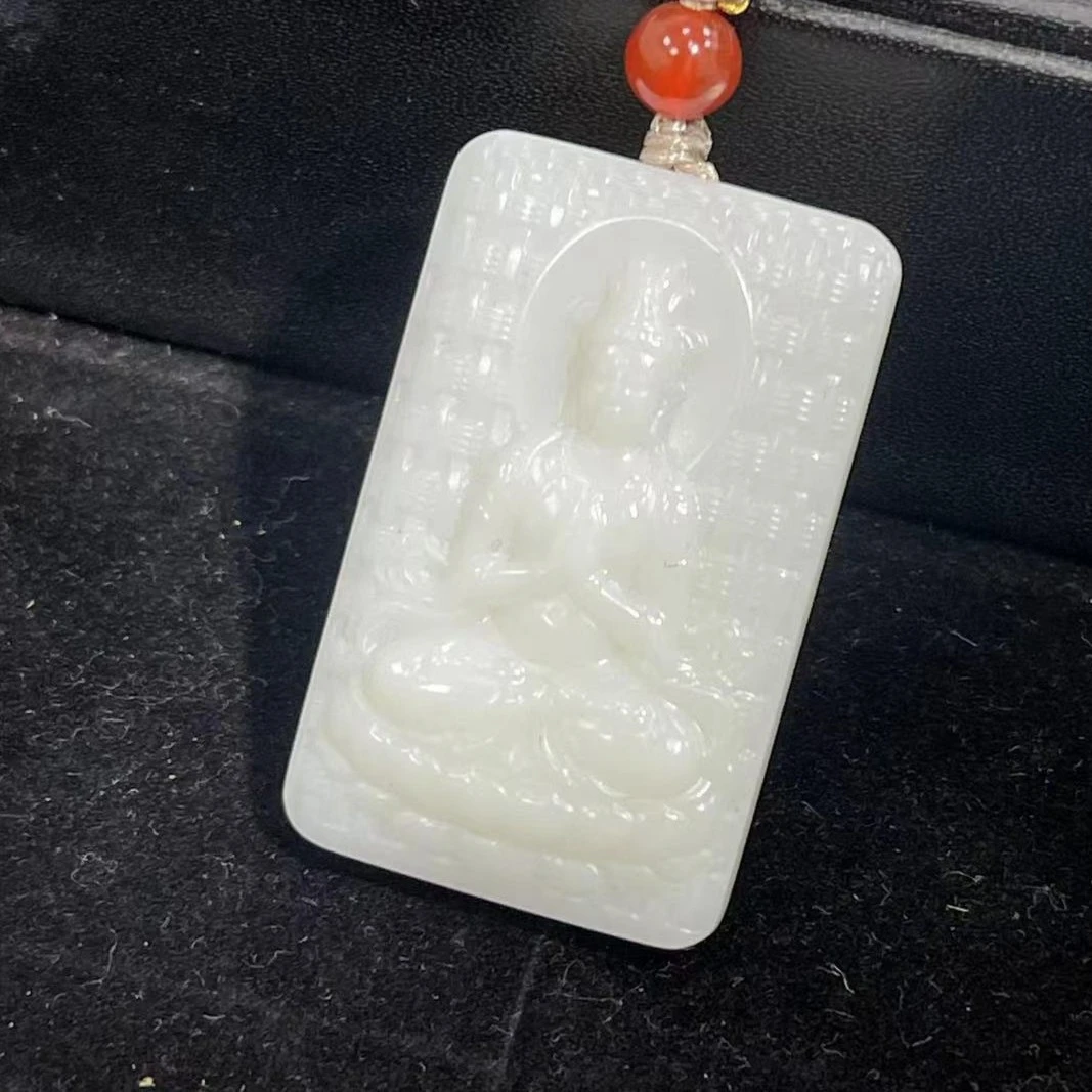 新疆和田玉 羊脂白玉 2.5x4 正装观音双手合十普度众生白色大气款