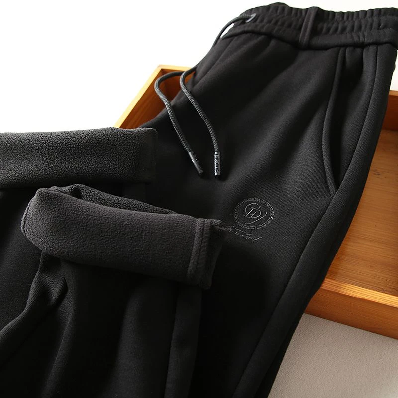 轻奢品质双面刺绣金牛时尚休闲裤子男大码宽松百搭冬款加绒运动裤