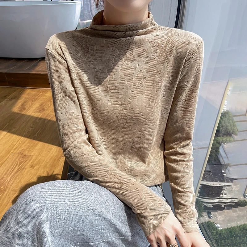 秋冬新款女士打底衫【枫叶】半高领纯色百搭遮肉显瘦气质款女针织衫