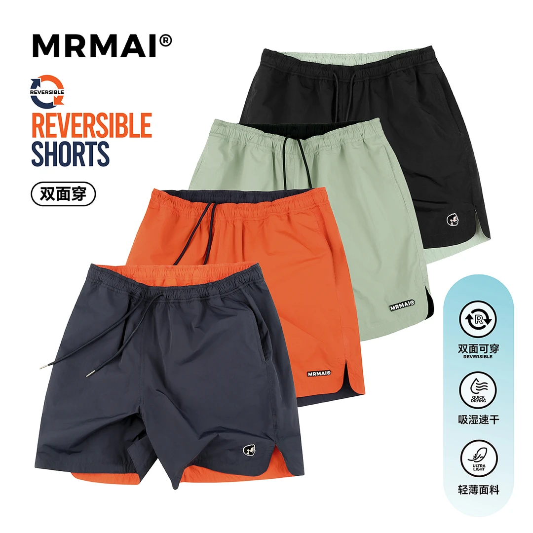 MRMAI CHILL系列夏季双面穿藏青橘黑灰绿色五分运动速干短裤