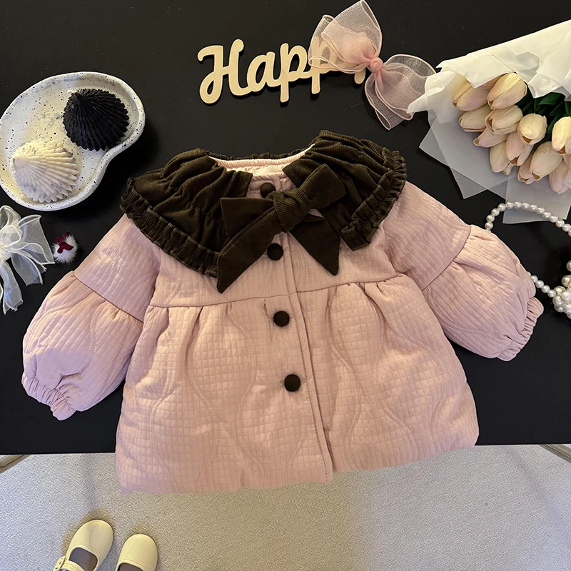 童装女童秋冬大翻领棉服2024新款冬装韩版女宝宝小童棉衣棉袄外套