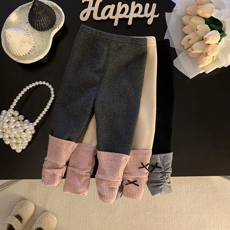 童装女童2024新款加绒加厚打底裤小童韩版洋气百搭长裤推推裤