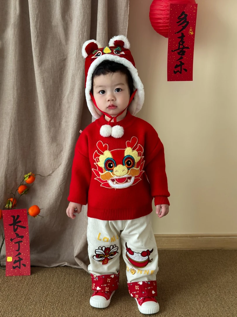 儿童毛衣拜年服冬季新款新年童装男女童宝宝龙年毛衣内搭童装