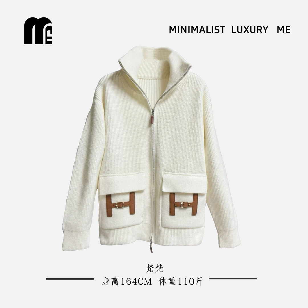 ME【H口袋皮标】小绵羊！立领简约针织开衫3829#（6）