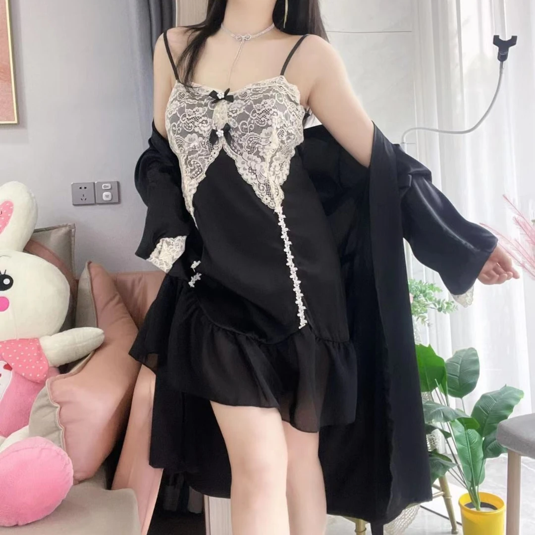 2023年新款带胸垫蕾丝性感睡衣女夏季吊带睡裙纯欲气质显瘦薄款
