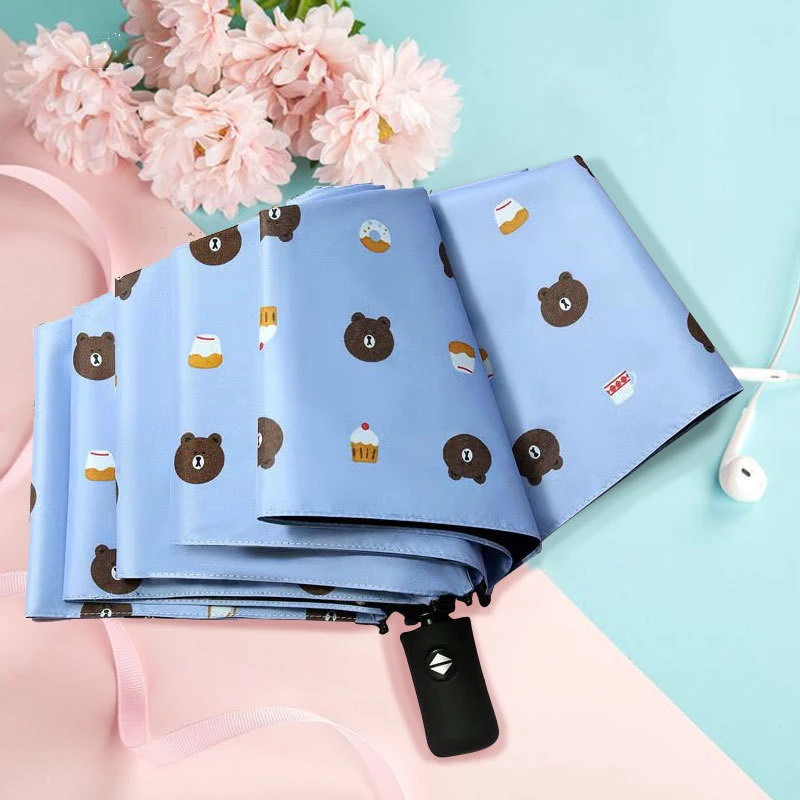 全自动可爱简约学生防紫外线小清新黑胶防晒晴雨两用折叠雨伞