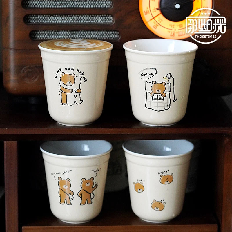 小熊手握杯韩式陶瓷好看的杯子马克杯情侣杯拿铁咖啡杯可爱牛奶杯