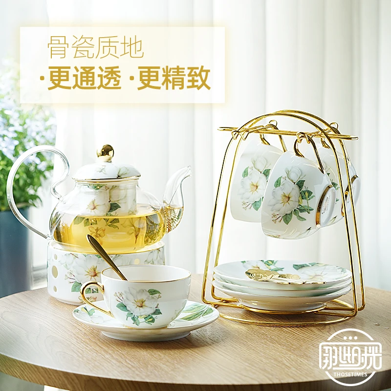 英式下午茶具套装欧式小奢华精致骨瓷茶具花茶杯套装家用蜡烛加热