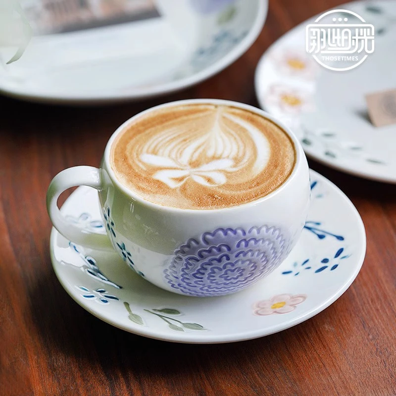 陶瓷蛋形咖啡杯子精致高档手绘咖啡杯碟下午茶餐具套装点心盘餐盘