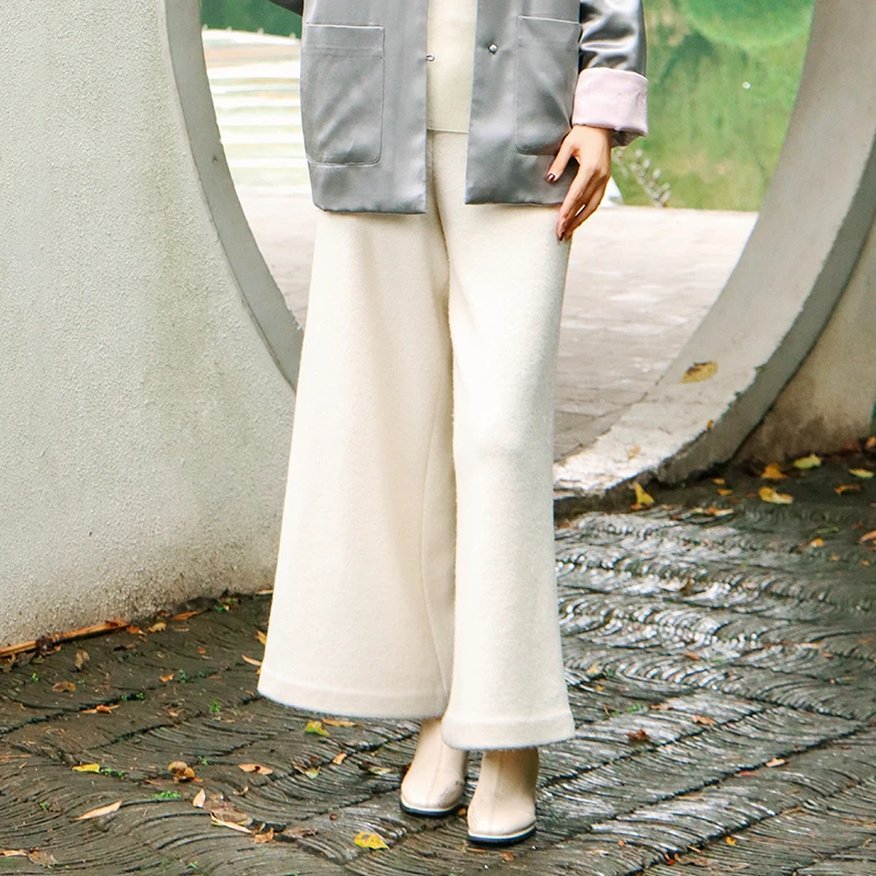 旖旎云裳【皓月】2023冬季羊毛休闲裤纯色简约宽松百搭秋冬中式高腰