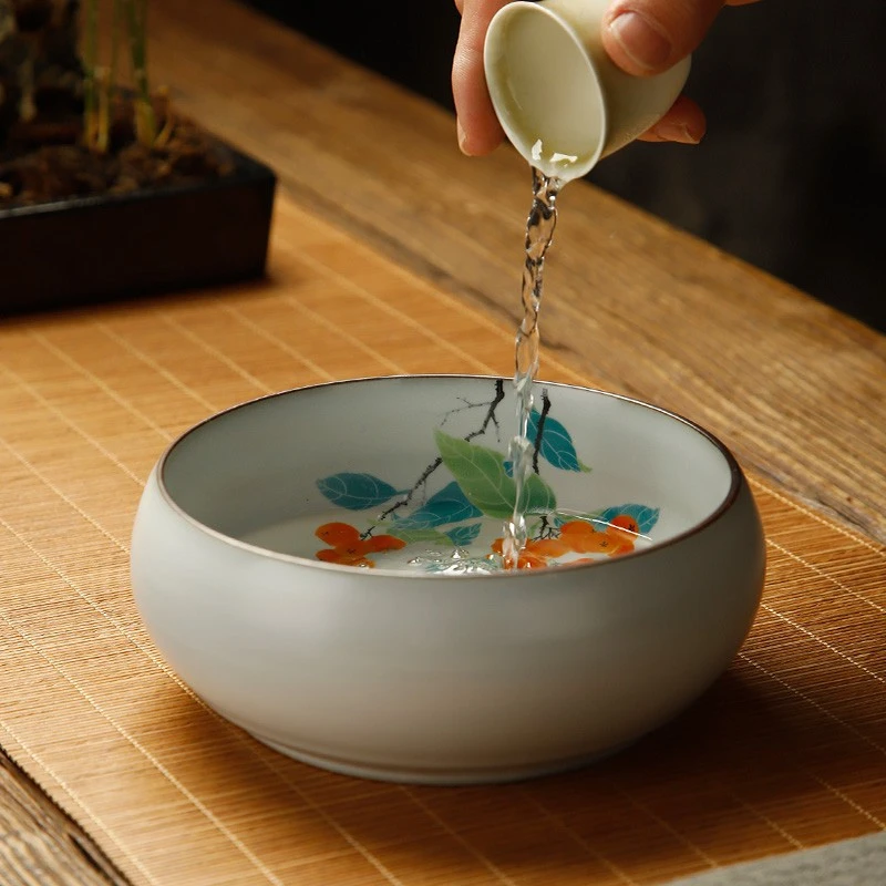 陶瓷汝窑高档茶洗水盂大号洗茶碗家用茶渣缸建水笔洗杯洗功夫茶具