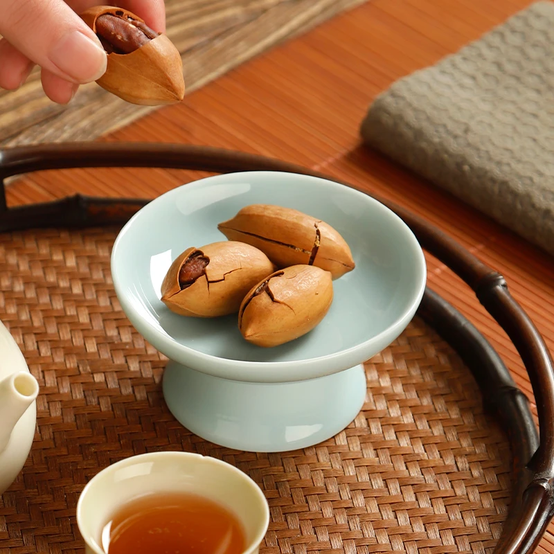 中式复古茶点盘小号家用高脚点心盘禅意糕点盘干果碟托盘陶瓷果盘