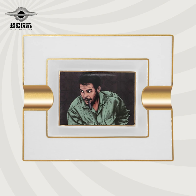 GUEVARA雪茄烟灰缸 陶瓷格瓦拉人像烟灰缸个性大气双槽家用烟灰缸