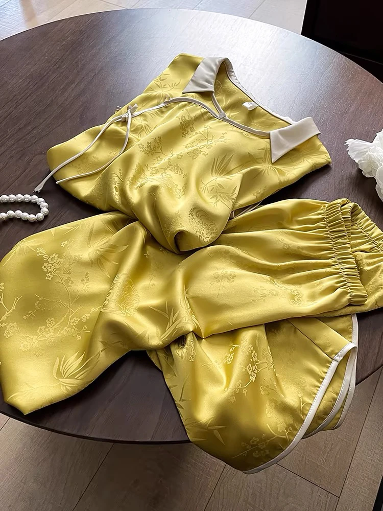 2025新款新中式睡衣女国风春夏款高级感冰丝绸缎长袖可外穿家居服