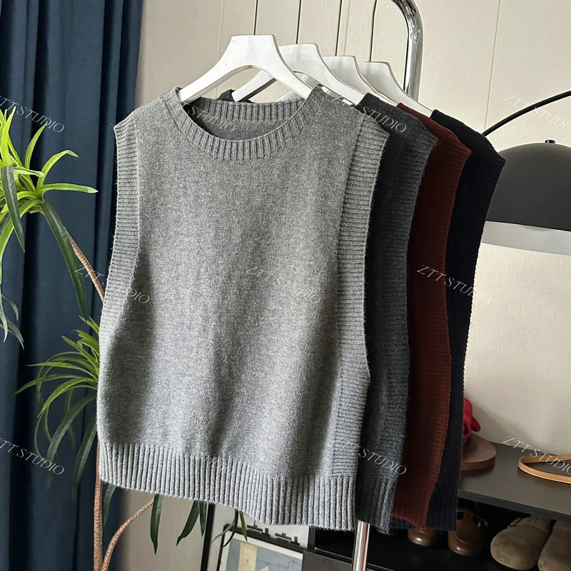 【ZTT】针织马甲女简约百搭显瘦纯色坎肩背心3