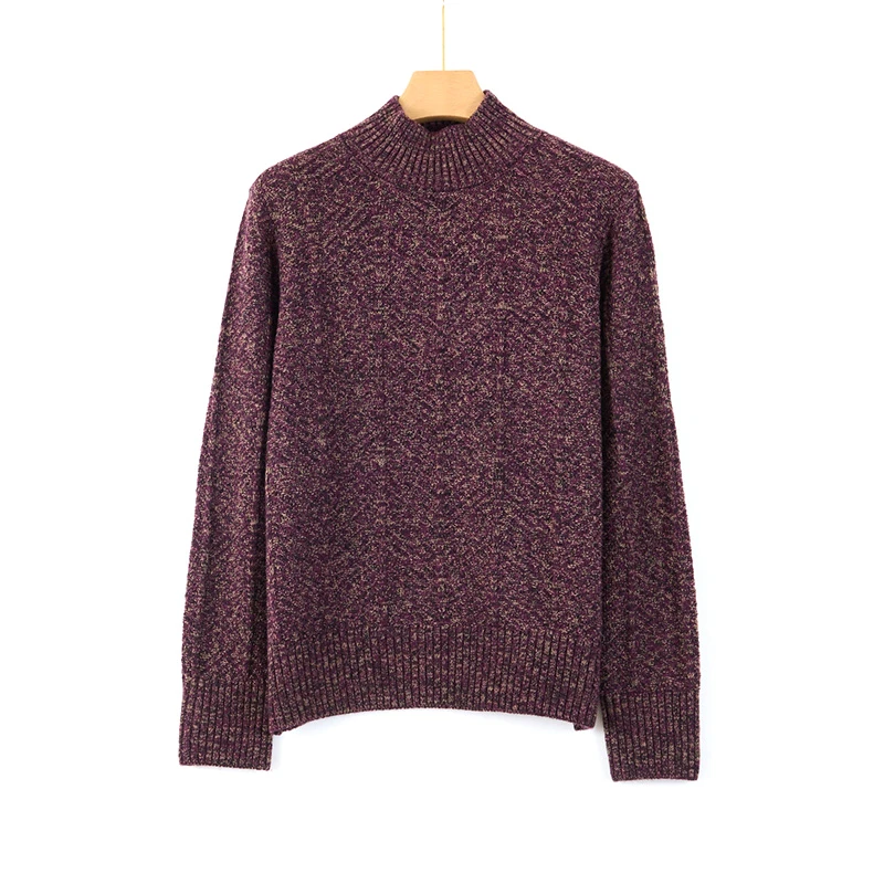 天山品牌秋冬新款时尚百搭复古长袖半高领套头女针织衫-YTNL5359T