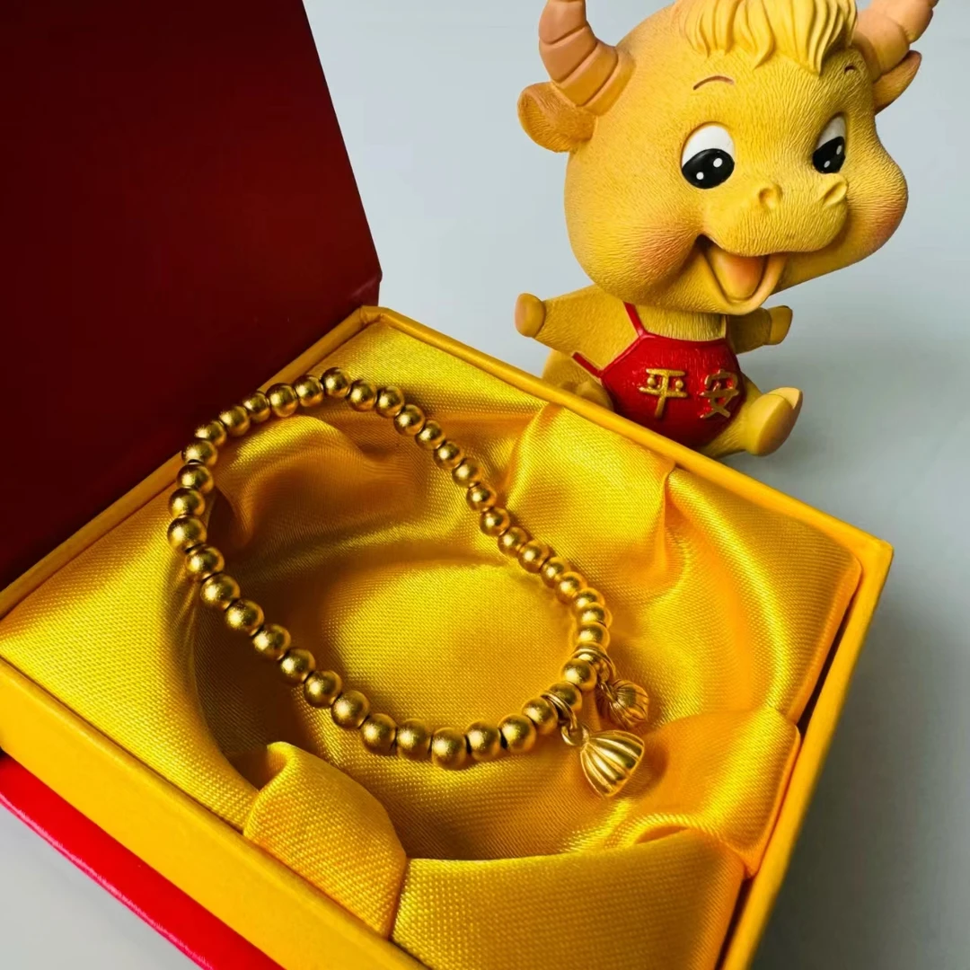 铜合金手链 2024【精品】古法两世欢莲蓬金色手链手串不掉色弹力绳