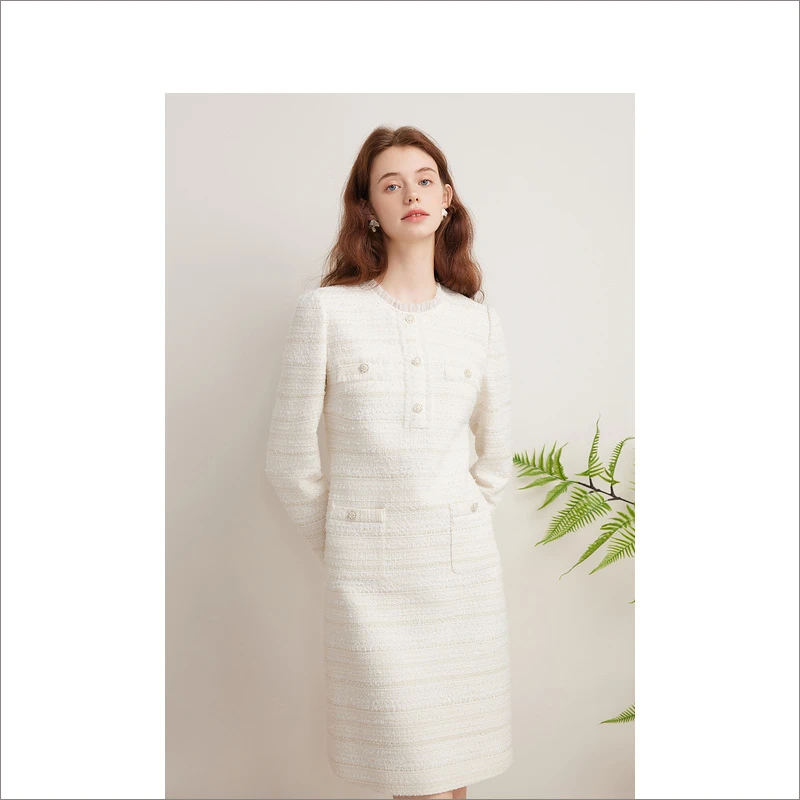 Goodland美地秋季新款金属闪丝小香风粗花呢连衣裙LC34305560