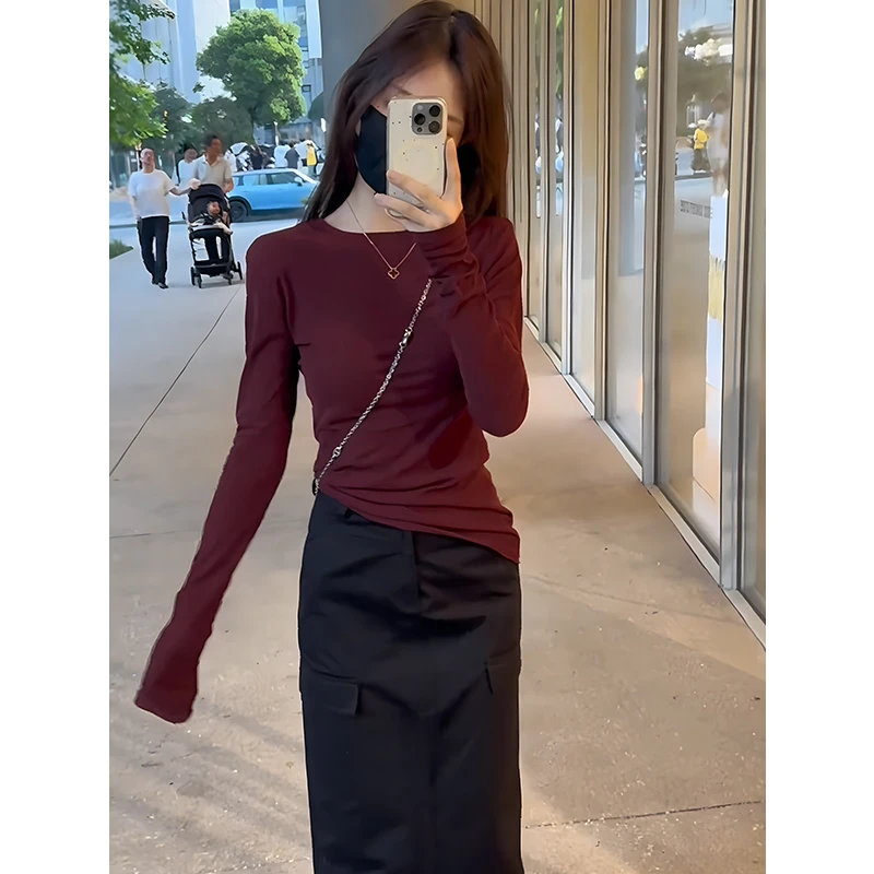 薄款显瘦雅丹打底衫女早秋新款韩版气质修身内搭长袖t恤休闲上衣