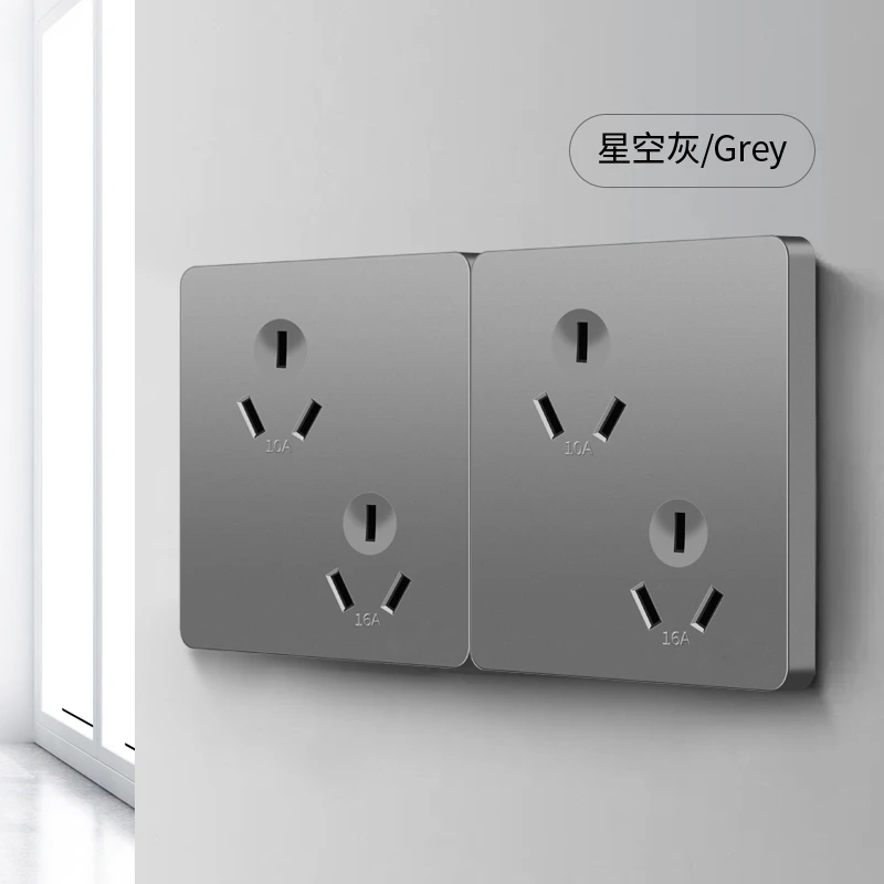 国际电工六孔插座86型插座10A6孔插双三孔插暗装墙壁错位插座面板