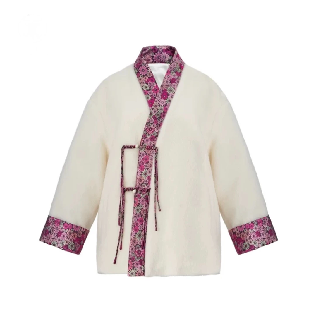 品妙家苏力驼羊毛鹅绒服宋锦斜门襟禅意茶服气质2023秋冬新款