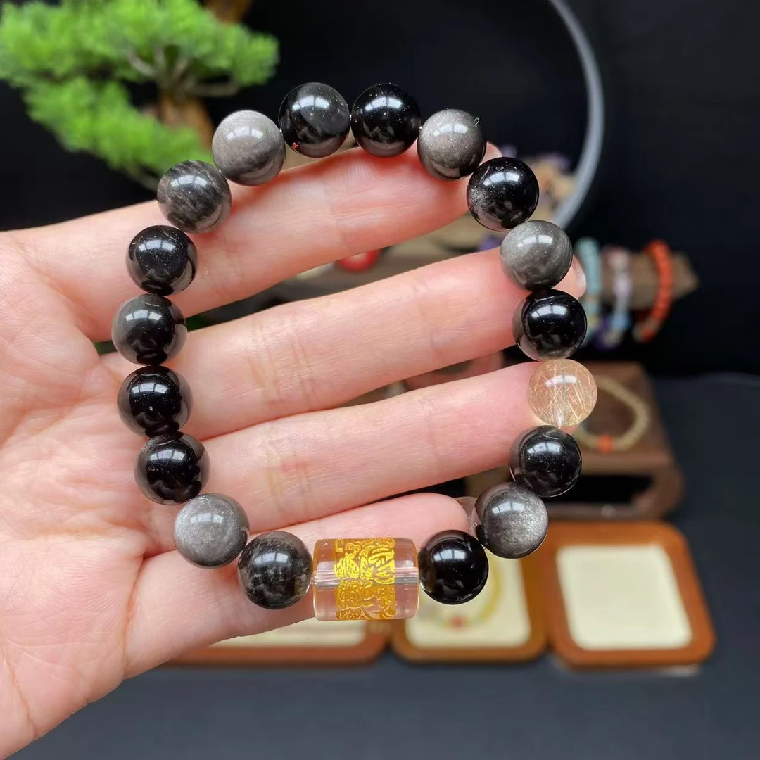 【银耀石10m+手串】A461搭配金发晶+白水晶守护财神男女同款情侣