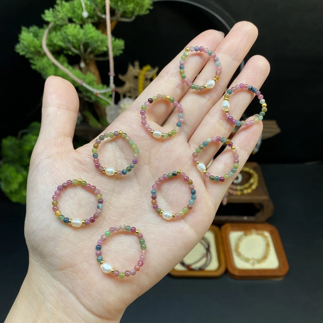 【极细碧玺2.8m戒子】A425搭配淡水珍珠多样性发一小众时尚简约