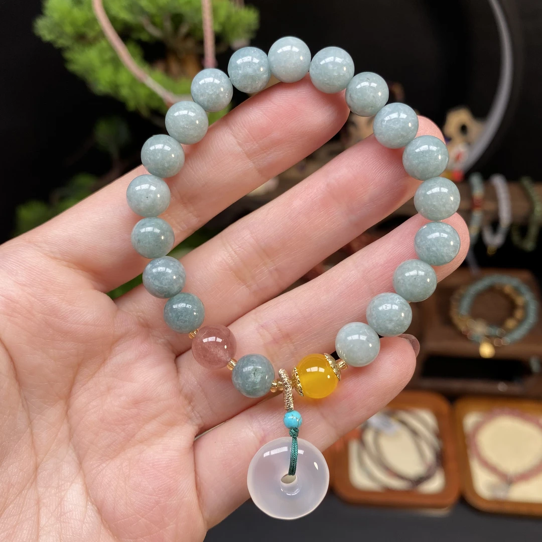 缅玉8m+手串】A391搭配白玛瑙平安扣手链手串