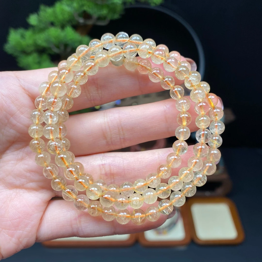 【黄发晶4m三圈手串】A452天然水晶素圈