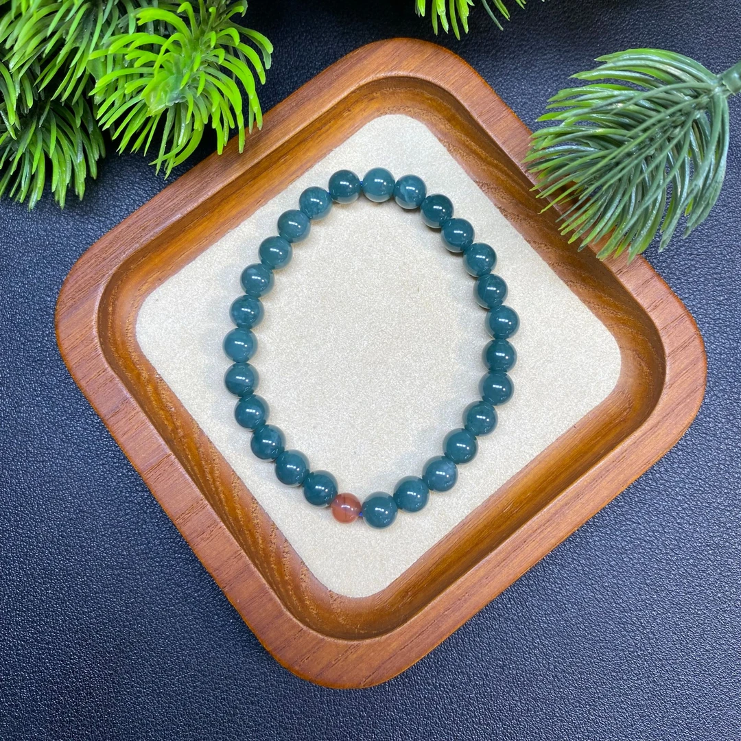 【天然蓝水翡翠6m+手串】A299搭配冰飘南红百搭气质款