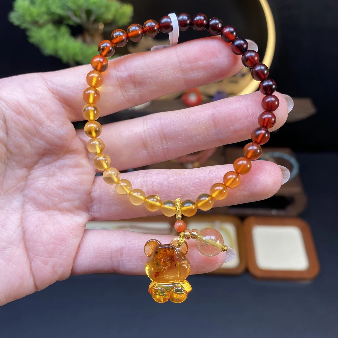 【多彩琥珀5m+手串】A473原创搭配卡通小熊熊有球必应黄水时尚精致