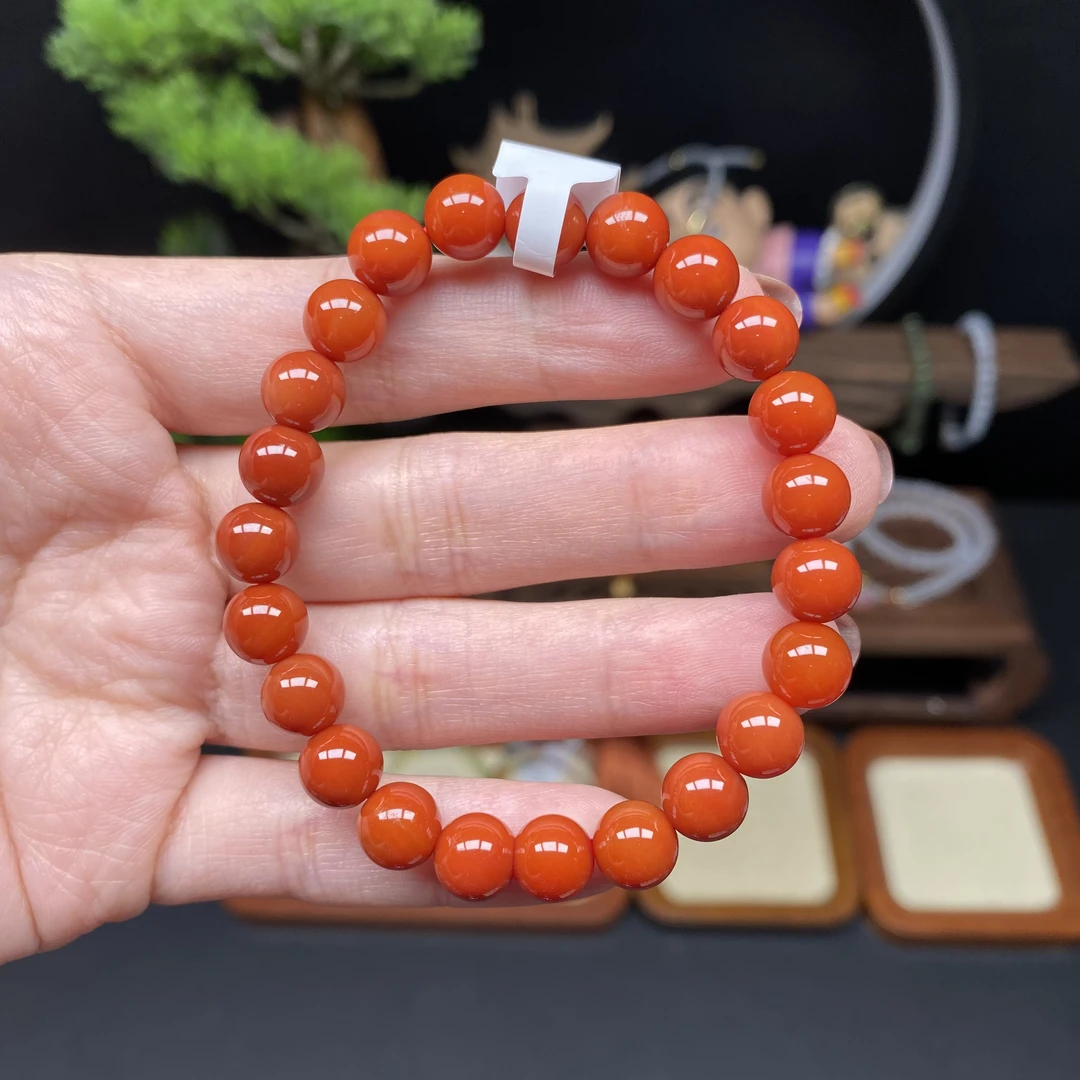 【南红玛瑙8m素圈手串】A437柿子红手串时尚单圈百搭鸿运当头珠珠