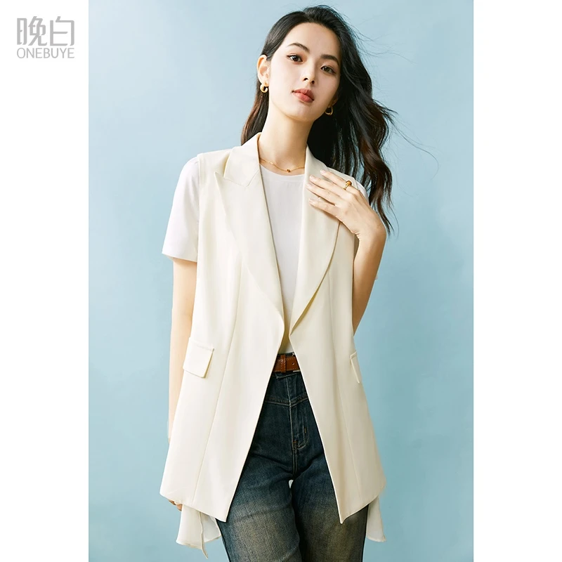 晚白薄款时尚简约休闲外搭纯色翻领气质通勤西装外套女24040233