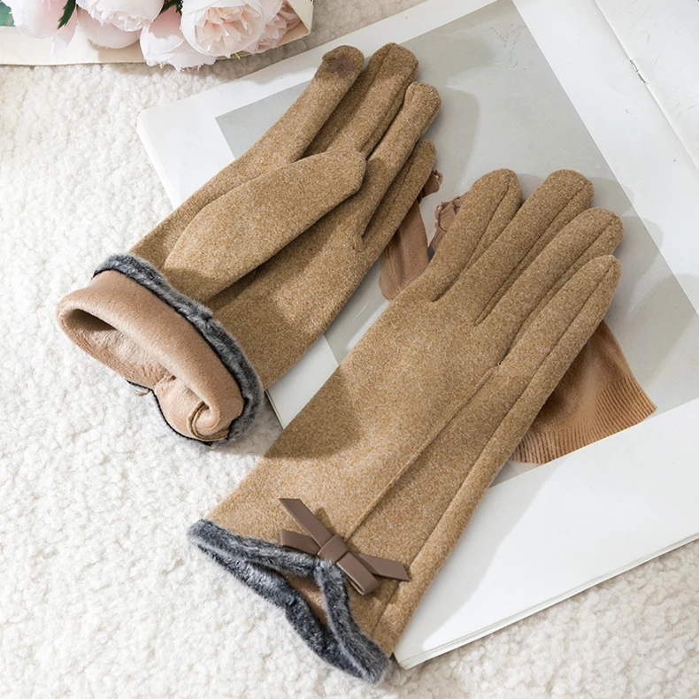 晚白分指时尚加绒蓄热保暖百搭薄款韩版手套女士24110850