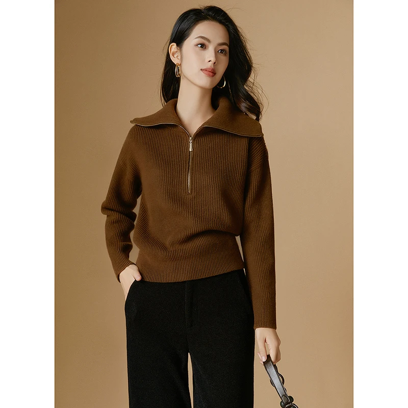 晚白纯色简约流行加厚保暖毛衣通勤羊毛高级感毛衣女24062237