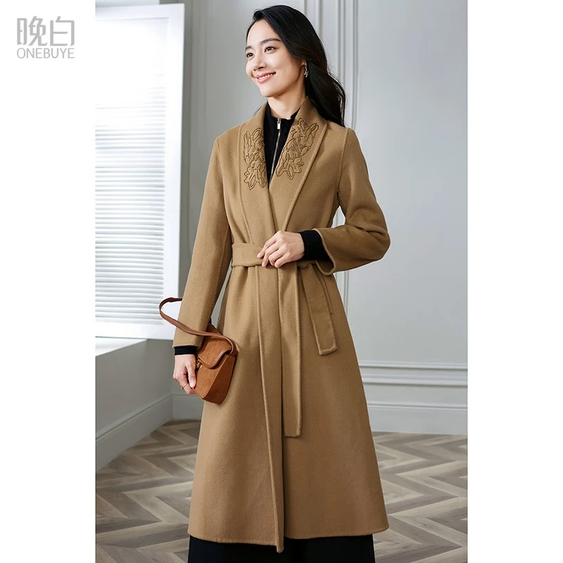晚白雅丹风气质冬季双面呢外套通勤流行长款羊毛大衣女23102367