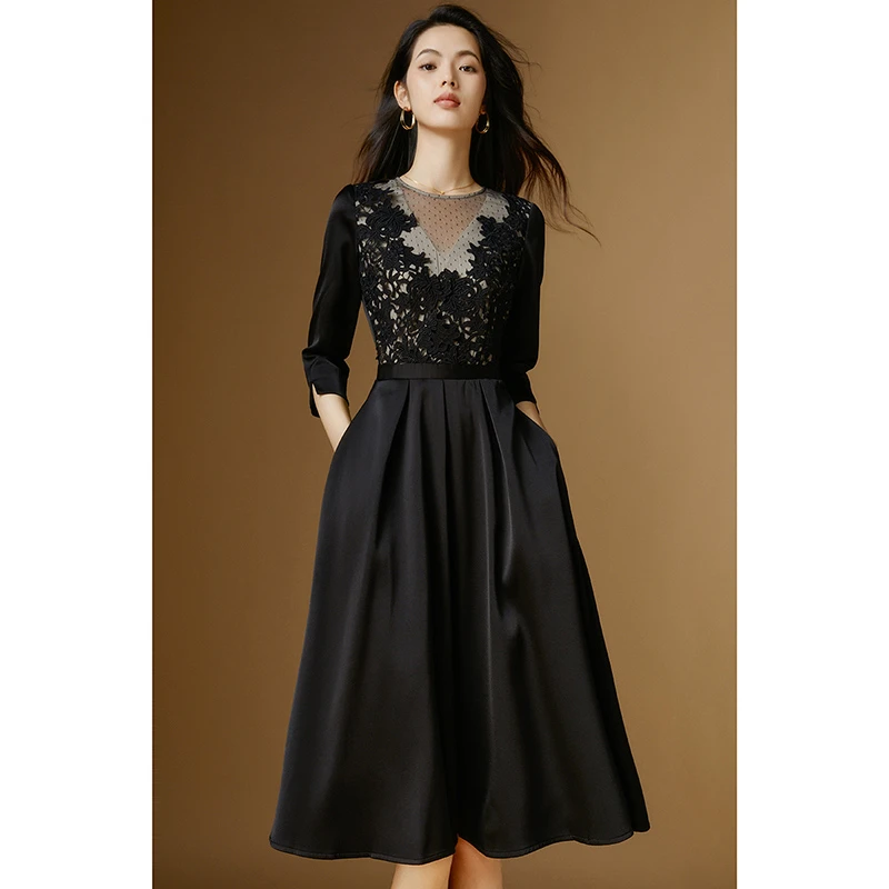 晚白新款时尚简约气质裙子休闲流行通勤连衣裙24071288